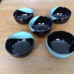 黒と青のツートンカラー 丼 5個セット