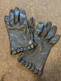 Chloe 黒レザー手袋 フリル付き