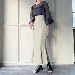 ジュノア　ベルト付きハイウエストマーメイドスカート　ロングスカート