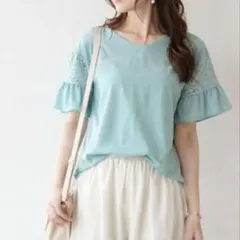 axes femme❤レース切替フレア袖トップス ミントカラー フェミニンのサムネイル