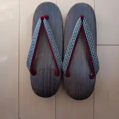 木製高底下駄 チェック柄鼻緒