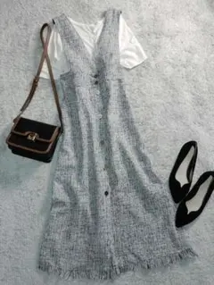 ザラ サマーツイード フリンジ デザイン ジャンパースカート ワンピース S