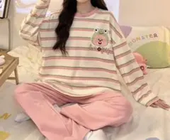 カエル　ボーダー　XL ルームウェア　春夏秋　長袖　上下セット　部屋着