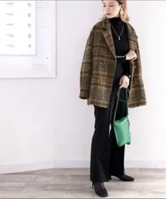 【値下げ中】クラシカルエルフブークレー起毛チェック柄ダブルジャケットコート