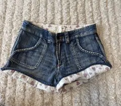 KASTANデニムショートパンツ インディゴブルー ハート柄裏地　カスタネ