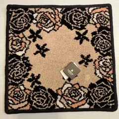 ランバン　ハンカチ　シェニール織　黒　薔薇　ベージュ