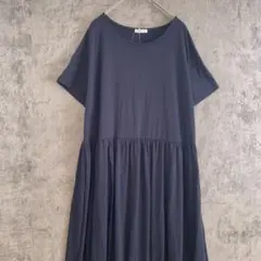 GLACIER ネイビー 半袖 ロングワンピース L
