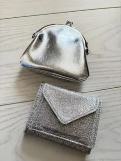 【新品未使用】GU 財布　２点セット　がまぐち　三つ折り財布　シルバーのサムネイル