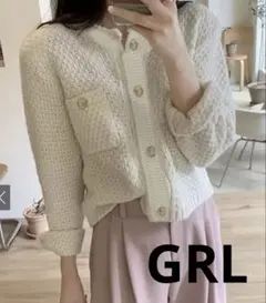 62.GRL/グレイル/ゴールドボタンショート丈ニットカーディガン
