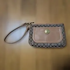 美品 コーチ ロゴ入りポーチ ブラウン/ベージュ