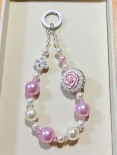 ビーズ ストラップ スマホアクセサリー ピンク パール