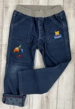 【傷あり】※ 100cm　ミキハウス　デニムパンツ　プッチー　働く車　インディゴ