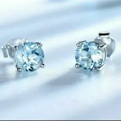 ブルートパーズ一粒ピアス 6㎜ 大切な人にプレゼントとして