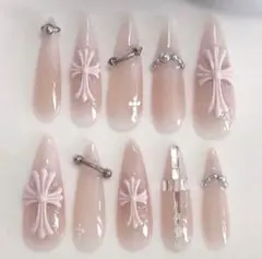ネイルチップ シズニルック y2k 十字架 クロム バレーコア グランジ ピンク