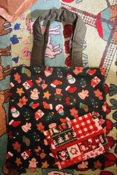 未使用、クリスマスデザイン ハンドメイドトートバッグ とティッシュケースセット