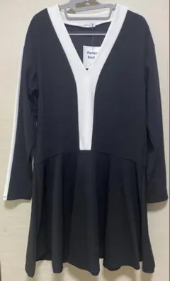 【新品タグ付き】ZARA BASIC バイカラー ♡Vネック フレアワンピース
