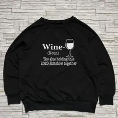 ミ*ー様 USA古着 スウェット ワイングラス 英字メッセージロゴ ブラック 一