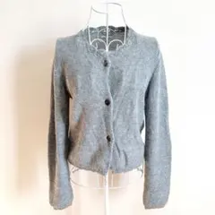 LYON リヨン アルパカ100 水色のボタン付きニットカーディガン 38/M