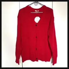 新品タグつきロングルーズニットカーディガン　レッド　赤