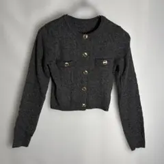 GRL 金ボタン ケーブルニット カーディガン チャコールグレー F