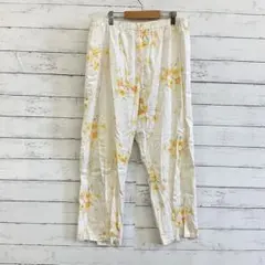 レディース 花柄 ワイドパンツ 白地 4L 相当 体型カバー 春夏 リラックス
