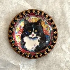 チェコガラス　チェコボタン　猫　ヴィンテージガラスボタン　カボション　輸入雑貨