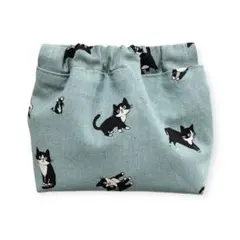 バネ口ポーチ パクパクポーチ ハンドメイド ハチワレ猫 猫 猫柄 グリーン系