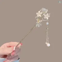 かんざし 髪飾り 花 パール ラインストーン ゴールド 和装 ヘアアクセサリー