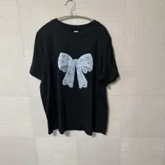 リボンのレースプリント Tシャツ XXL