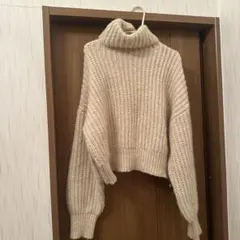 ZARA タートルネックニット ベージュ L