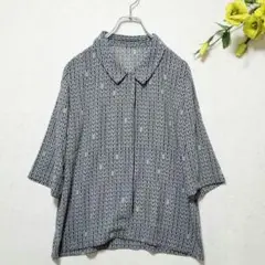 1点物ハンドメイド(F) グレー 涼しげ生地 スナップボタン 5〜7分袖シャツ