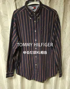 90sTOMMY HILFIGERボタンダウンシャツ ストライプ柄 　XL相当