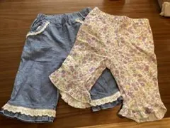 デニムと花柄の七部丈ズボン　2つセット　キッズ 100cm 女の子