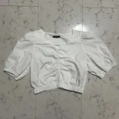 ホワイト クロップド 半袖シャツ