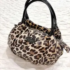 【美品】ケイトスペード ニューヨーク ヒョウ柄 ナイロン ハンドバッグ