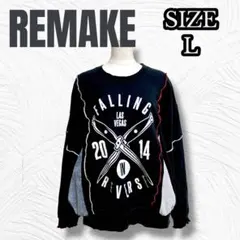 M-L向け リメイクトレーナー バルーン 異素材ドッキング 黒 r0147