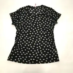 BASILE28 黒と白の水玉模様 半袖Tシャツ　サイズ42