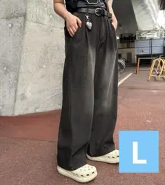 apres jour mignon ウォッシュ加工タックデニム　L ブラックのサムネイル