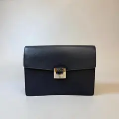 鑑定済み エス・テー・デュポン ネイビー レザー ゴールド金具 セカンドバック