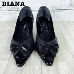 DIANA 黒 リボン付きポインテッドトゥーハイヒール 23.5cm