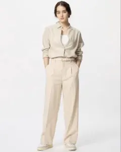 UNIQLO ユニクロ　タックワイドパンツ　標準丈　M クリーム