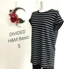 【小さいサイズ】エイチアンドエム◇半袖チュニック【S】ボーダー ロールアップ 黒