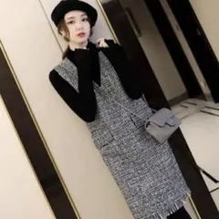 ワンピース ツイード ジャンパースカート ジレ