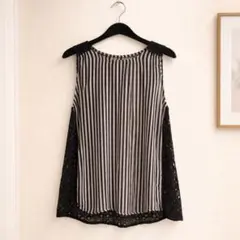 新品ストライプ×レース バックデザイン タンクトップ レディース Mサイズ