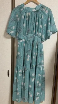 【極美品】axes femme.チューリップ柄ロングワンピース　ティアード　緑