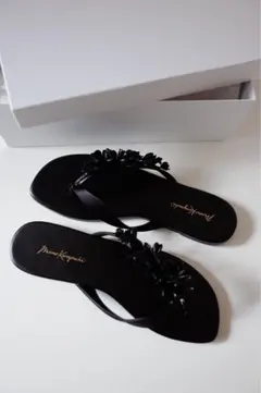Mame Kurogouchi Floral Motif Sandals 黒のサムネイル