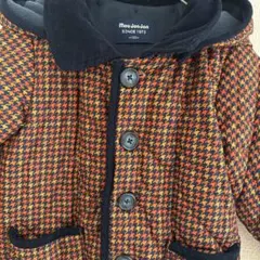 【美品】Moujonjon フード付きチェックコート 100cm