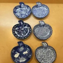 青と白のデザイン小皿 6枚セット