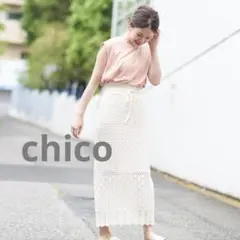 【フーズフーチコ】ニットスカート　クロシェネット　アイボリー　かぎ編のサムネイル