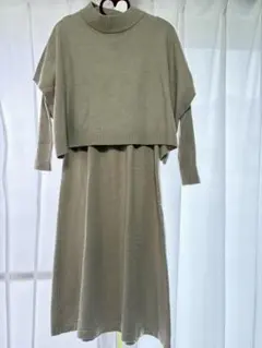 【美品】TRUBE ニットベスト＆リブニットワンピース 2点セット ベージュ